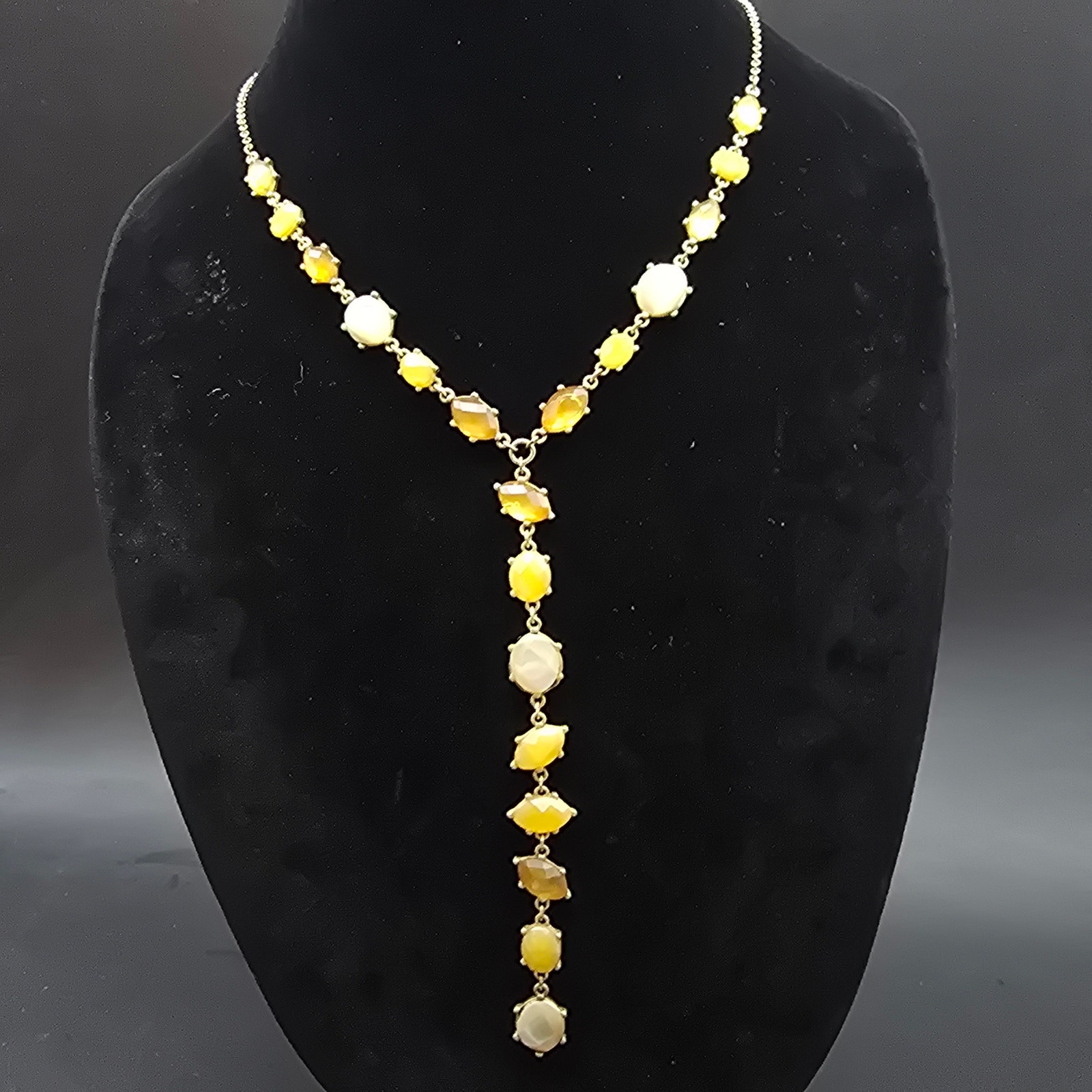 Lucky Brand Y Drop Necklace Yellow Silver Tone Dangle Drop Pendant 15$